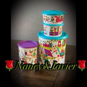 NEW! TUPPERWARE SANTAS WORK SHOP CANISTERS 4-PIECES